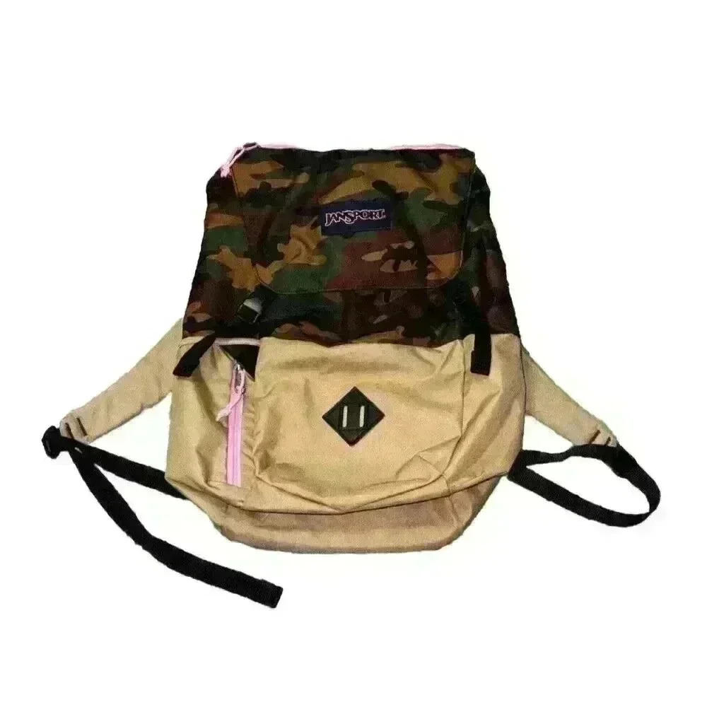 Jansport The‎ Pike Backpack Surplus Camo Pink Accents Unisex Drawstring Buckle
